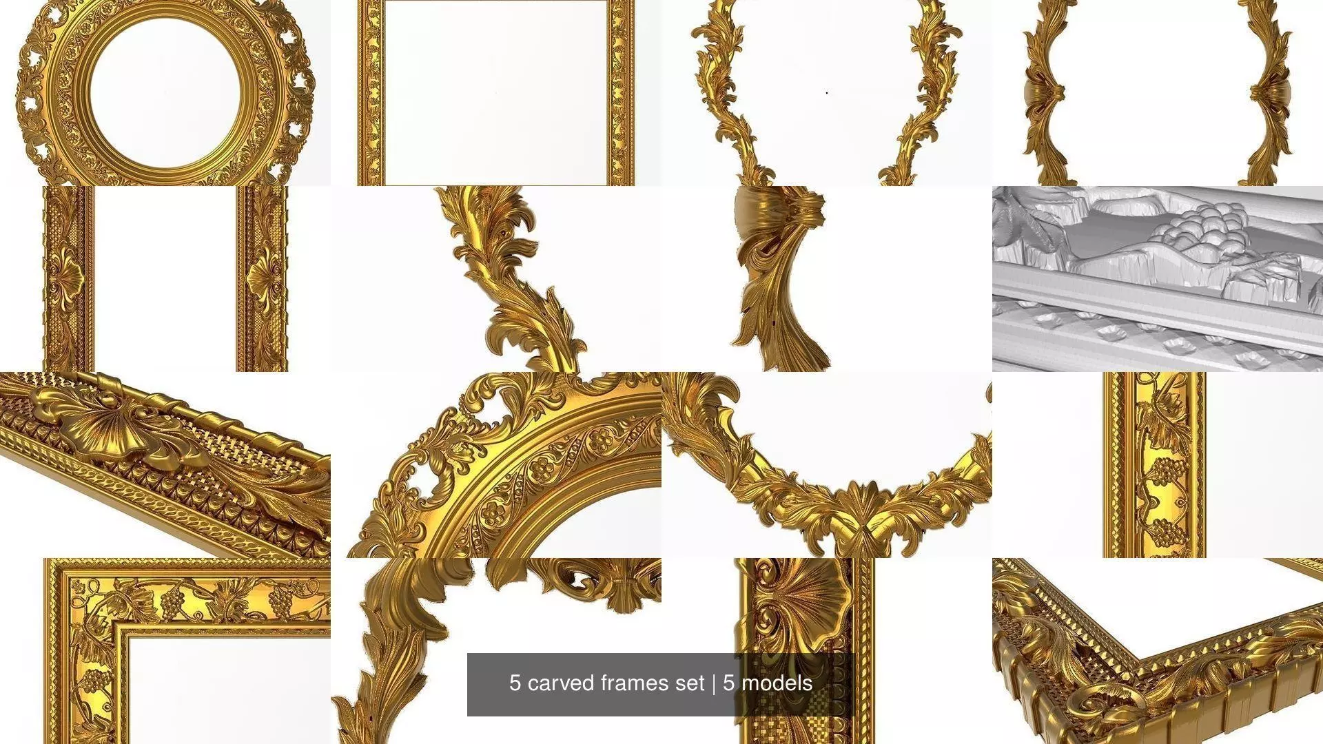 5 carved frames set 3D Model Collection_0
