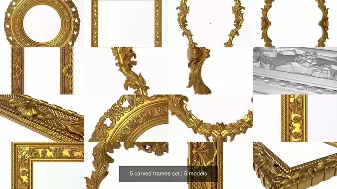 5 carved frames set 3D Model Collection