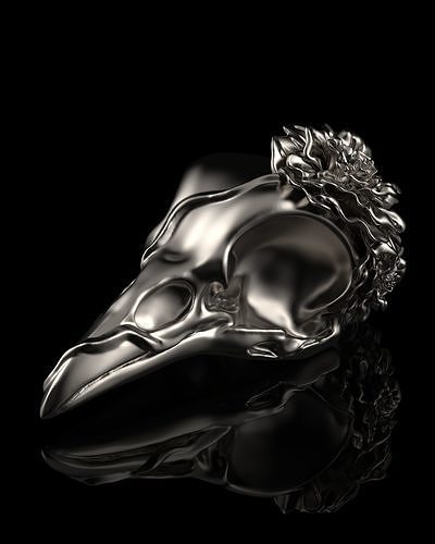 Crow raven skull with flowers pendant 3d print model 3D print model
