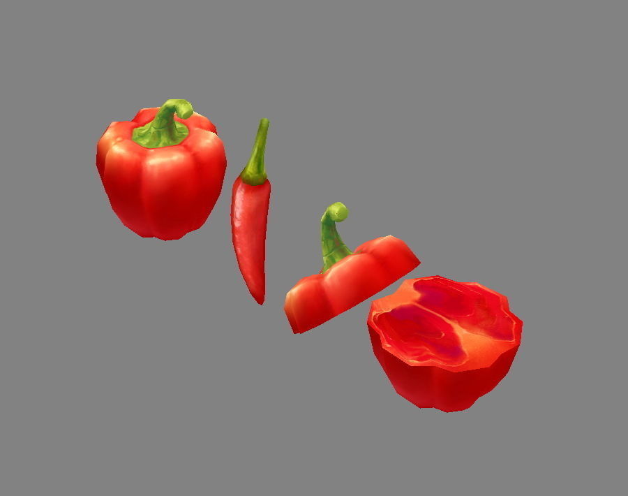Cartoon Vegetable - Red chilli  and slice Low-poly 3D model_1