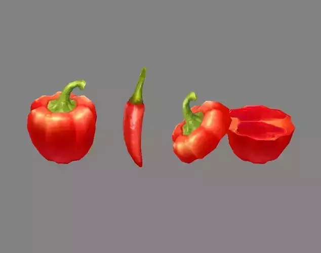 Cartoon Vegetable - Red chilli  and slice Low-poly 3D model