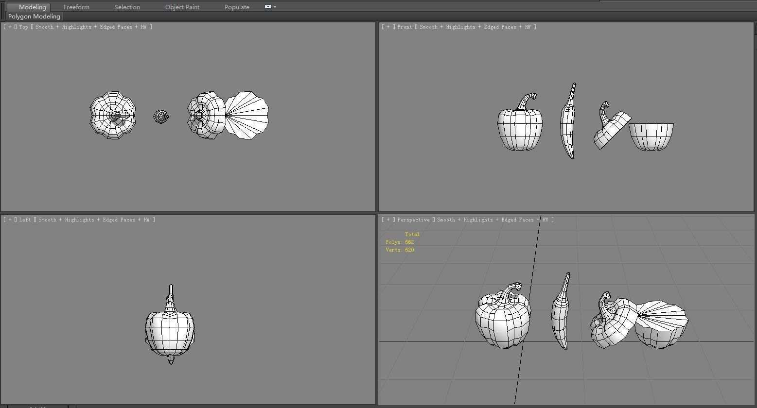 Cartoon Vegetable - Red chilli  and slice Low-poly 3D model_5