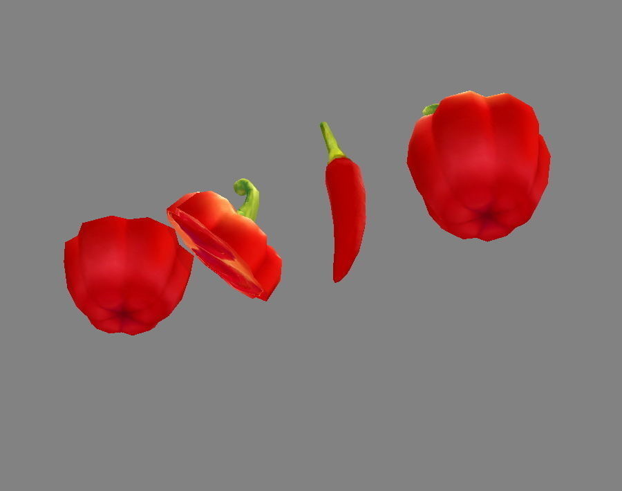 Cartoon Vegetable - Red chilli  and slice Low-poly 3D model_2