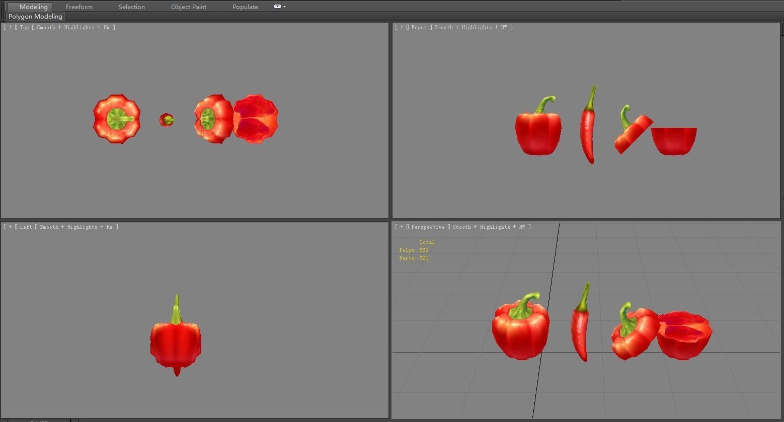 Cartoon Vegetable - Red chilli  and slice Low-poly 3D model_3