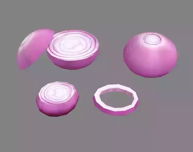 Cartoon Vegetable - Onion and slice Low-poly 3D model