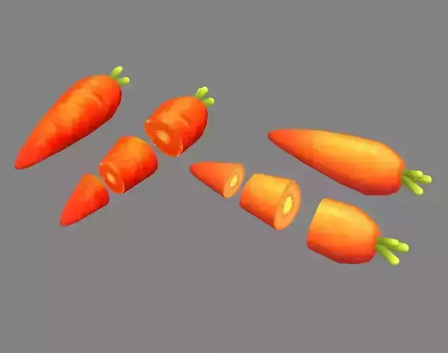 Cartoon Vegetable - carrot and slice Low-poly 3D model