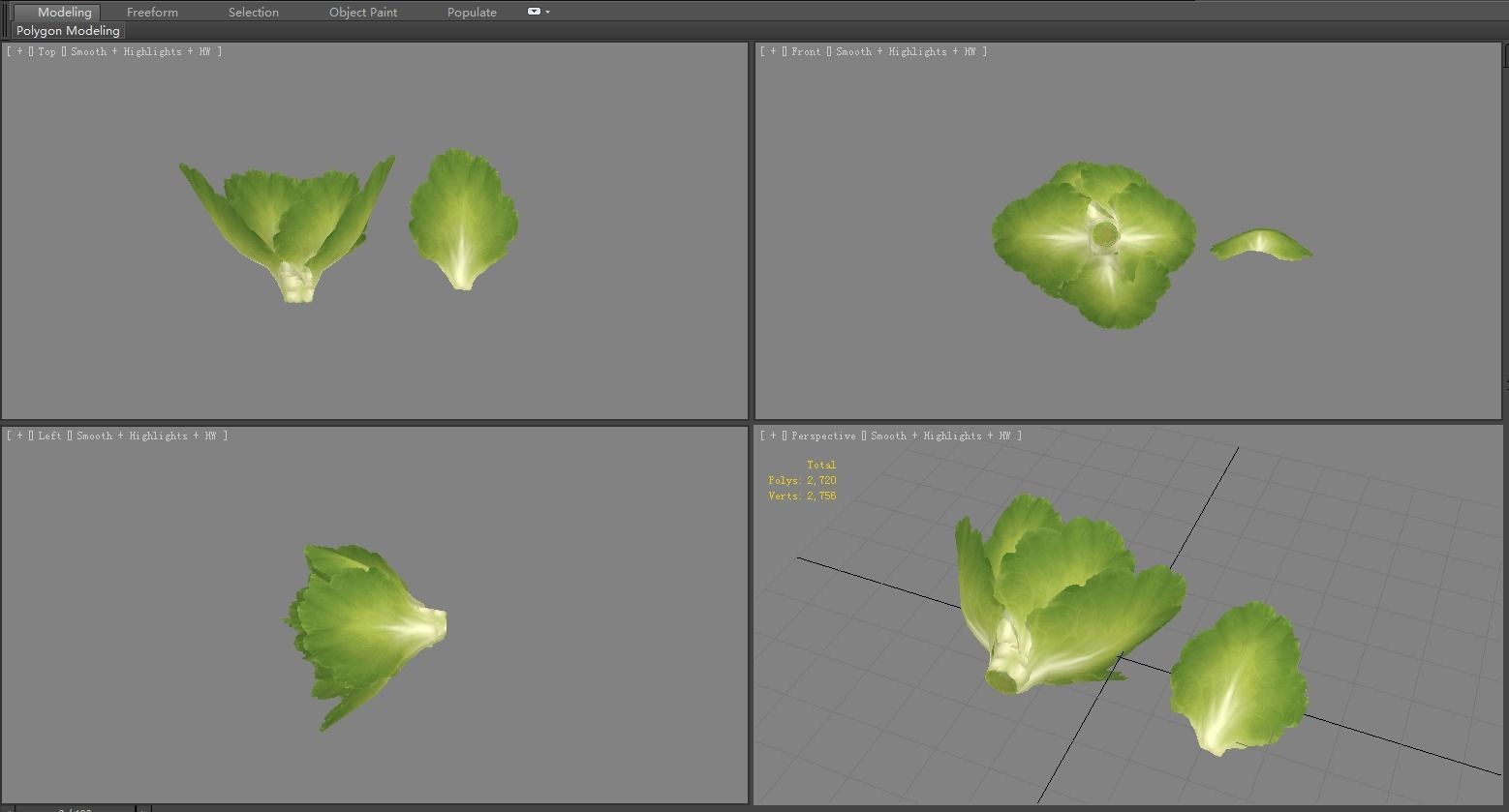 Cartoon Vegetable - lettuce and leaf - green salad Low-poly 3D model_3
