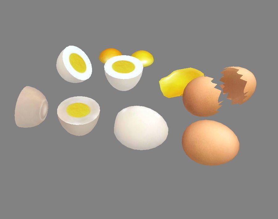 A pile of eggs - soft-boiled eggs -yolk-eggshells-broken eggs Low-poly 3D model_2