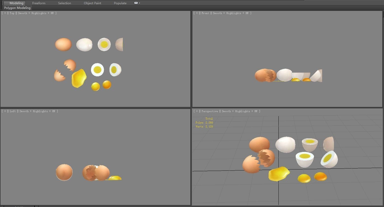 A pile of eggs - soft-boiled eggs -yolk-eggshells-broken eggs Low-poly 3D model_4