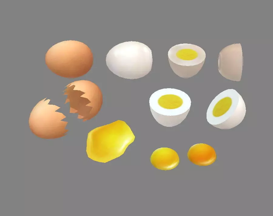 A pile of eggs - soft-boiled eggs -yolk-eggshells-broken eggs Low-poly 3D model_0