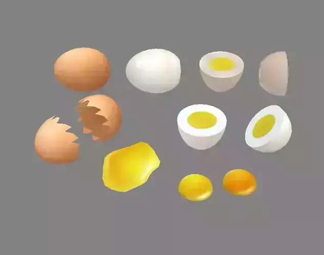 A pile of eggs - soft-boiled eggs -yolk-eggshells-broken eggs Low-poly 3D model