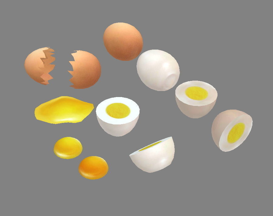 A pile of eggs - soft-boiled eggs -yolk-eggshells-broken eggs Low-poly 3D model_1