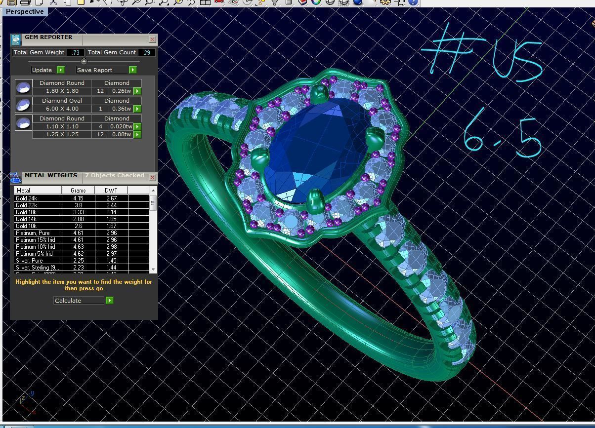 ZDR035 topaz and diamond ring 3D print model_6