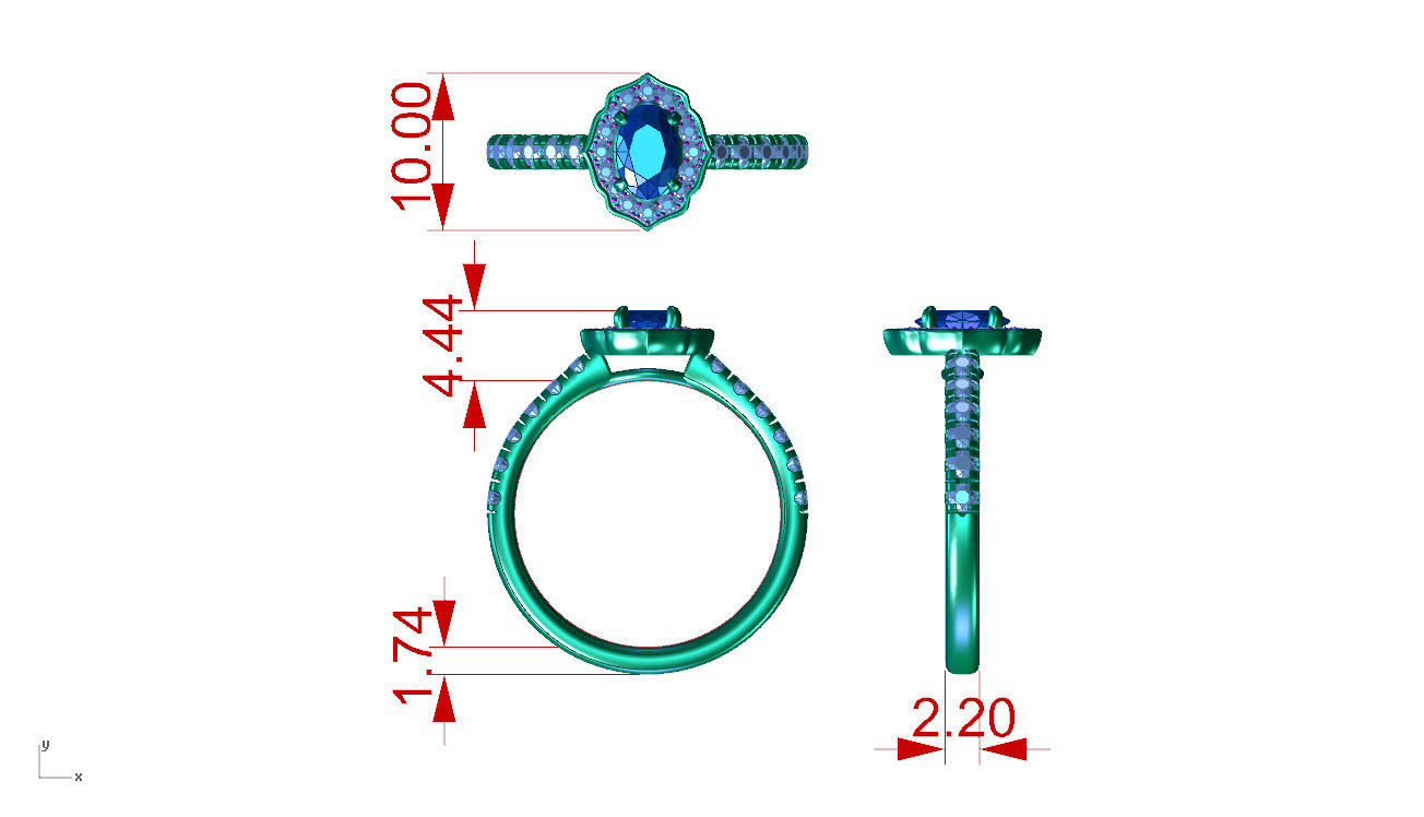 ZDR035 topaz and diamond ring 3D print model_4