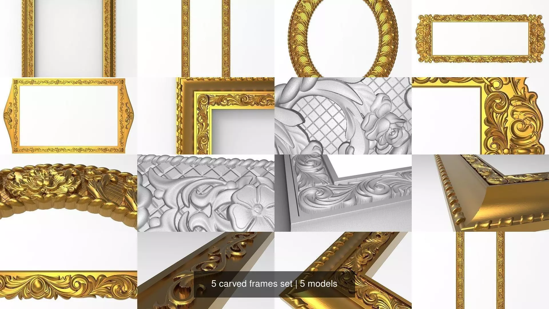 5 carved frames set 3D Model Collection_0