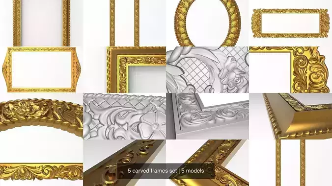 5 carved frames set 3D Model Collection