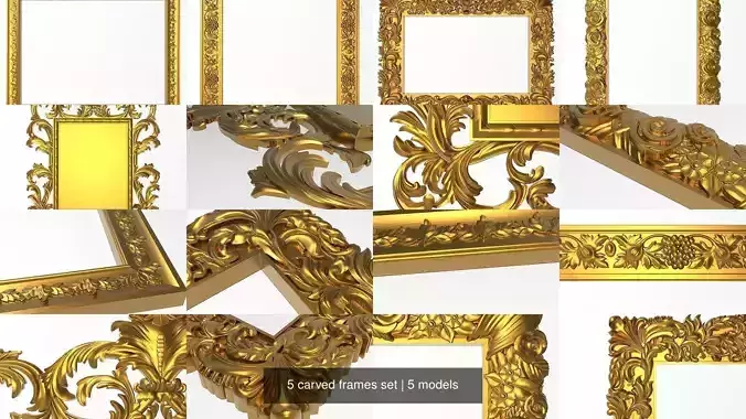 5 carved frames set 3D Model Collection