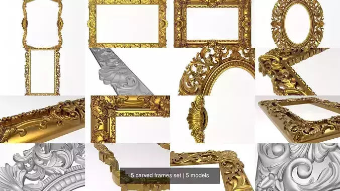 5 carved frames set 3D Model Collection