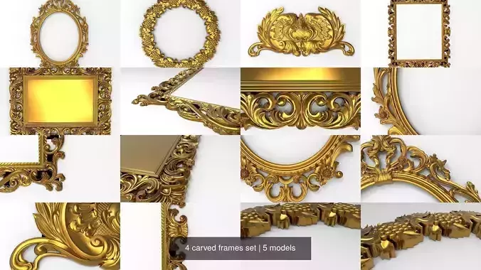 4 carved frames set 3D Model Collection
