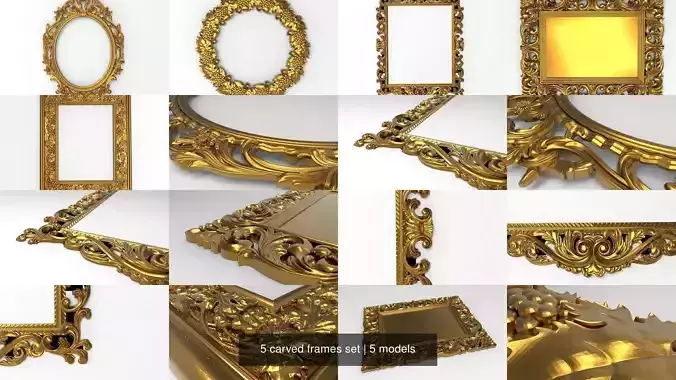 5 carved frames set 3D Model Collection