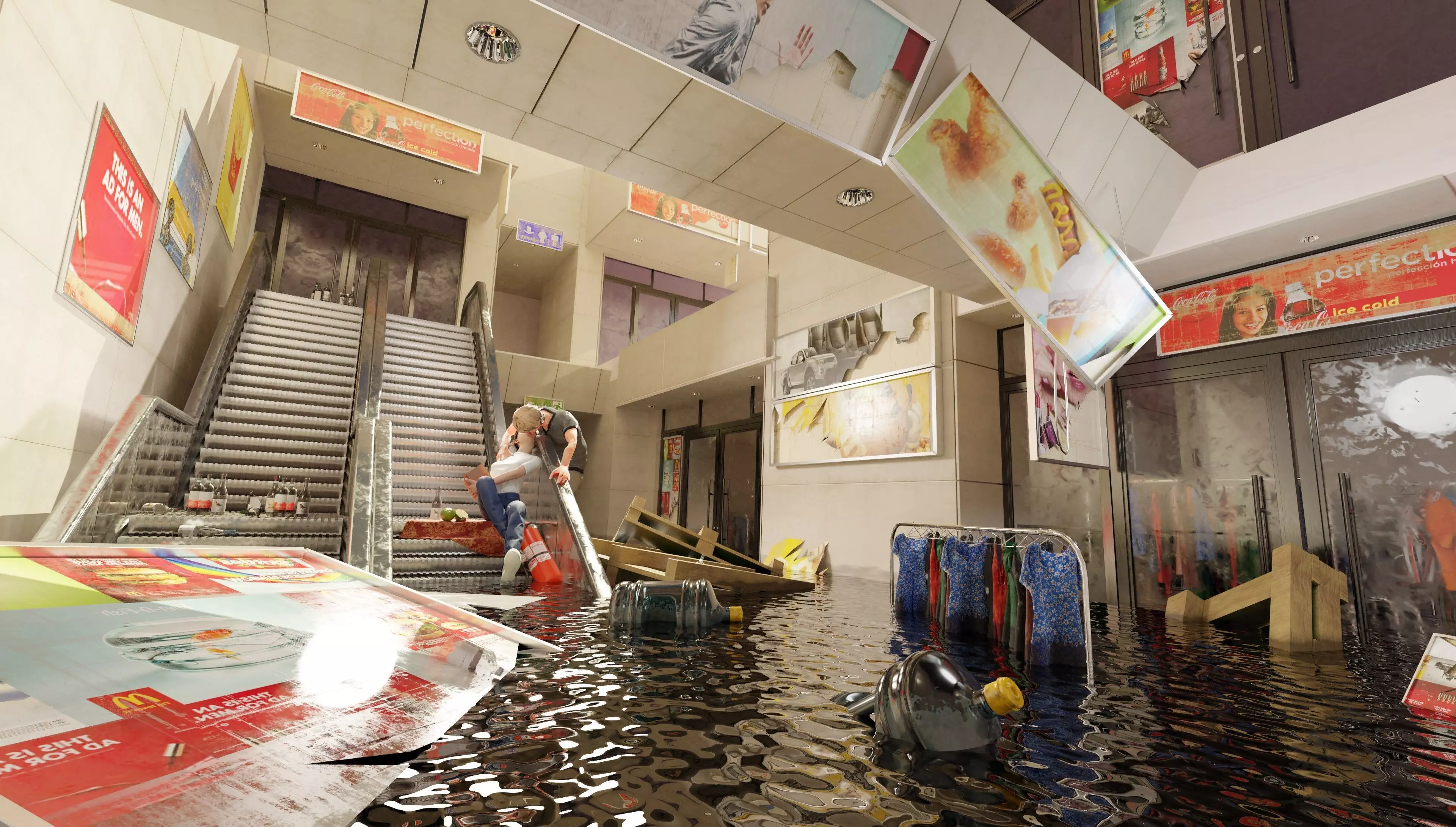 flooded mall with alot of other assets Low-poly 3D model