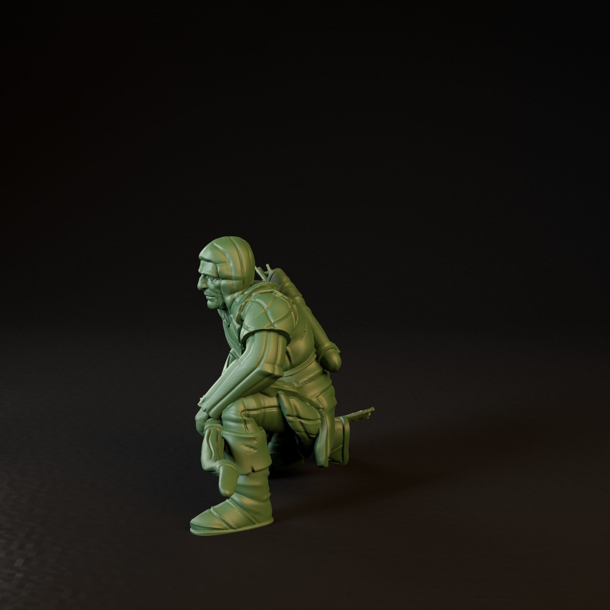 City Guard with bow Crouched down Presupported 3D print model_3