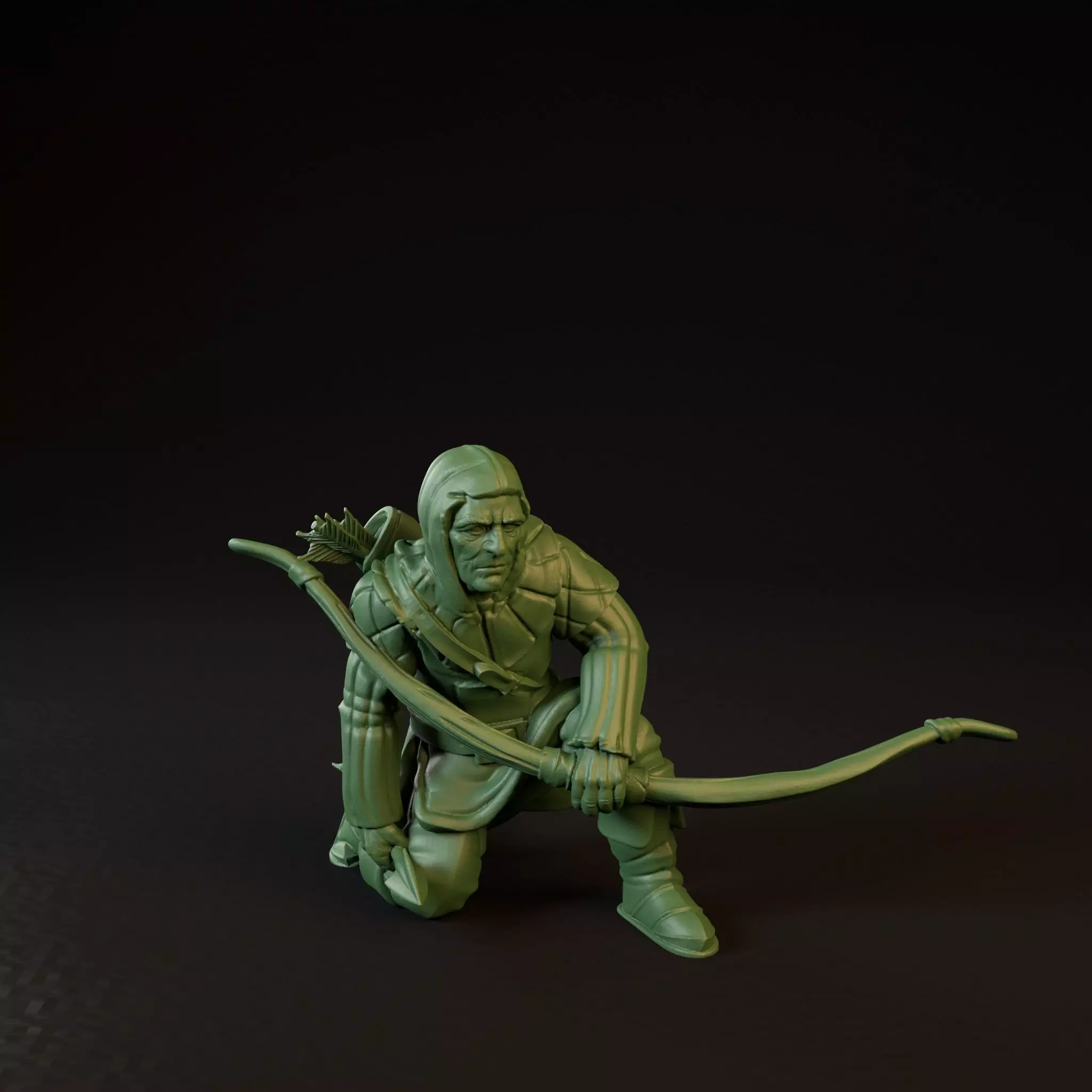City Guard with bow Crouched down Presupported 3D print model_0