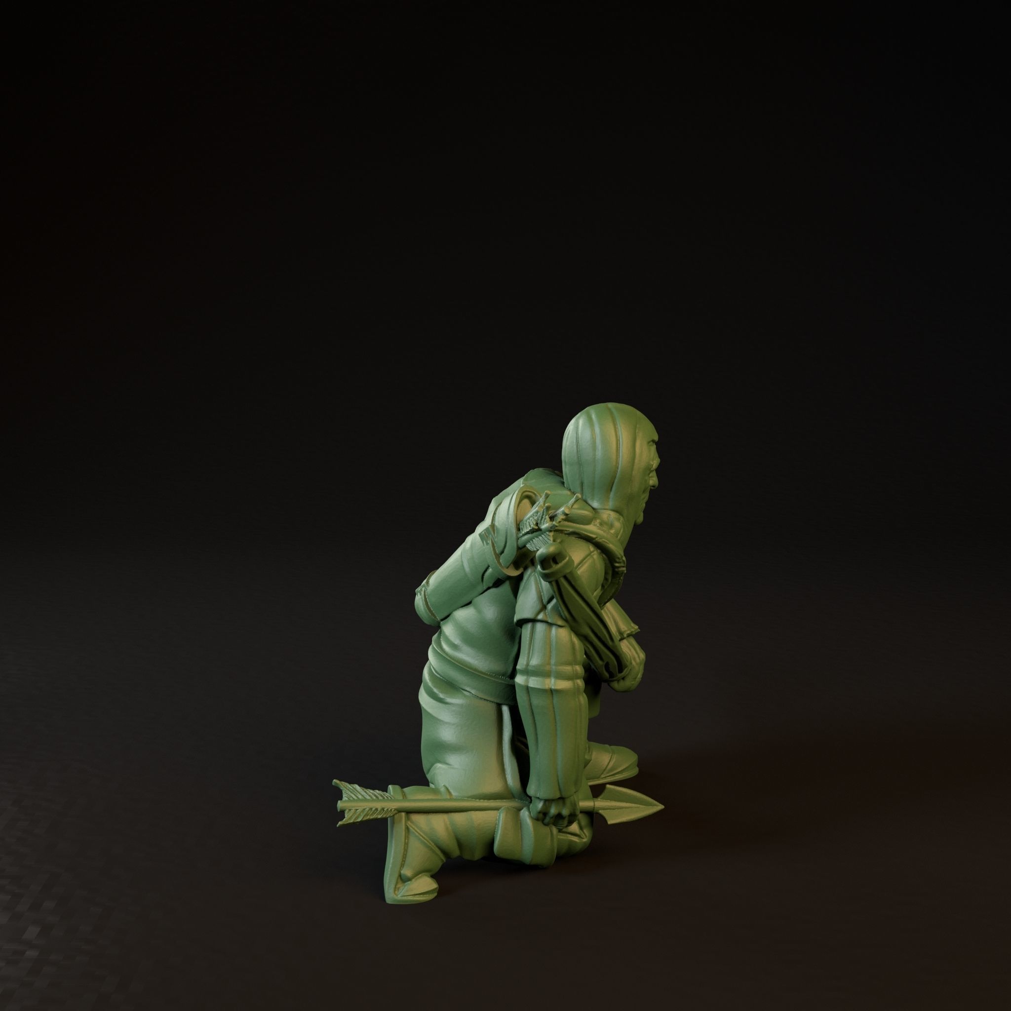 City Guard with bow Crouched down Presupported 3D print model_1