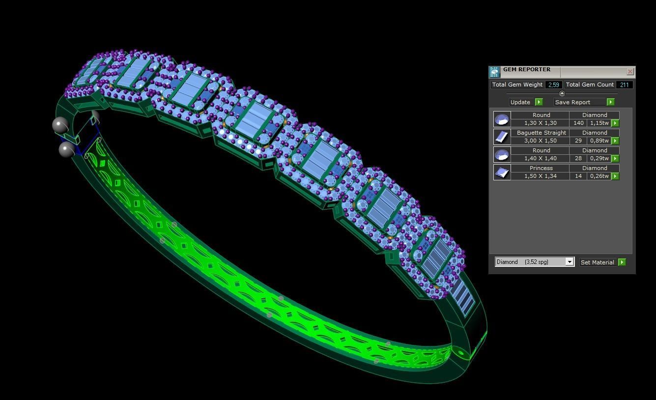 Bracelet with baguettes stones  3D print model_2