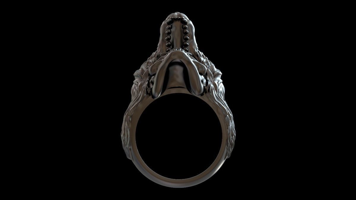 Biker ring skull and wolf 3D print model 3D print model_26