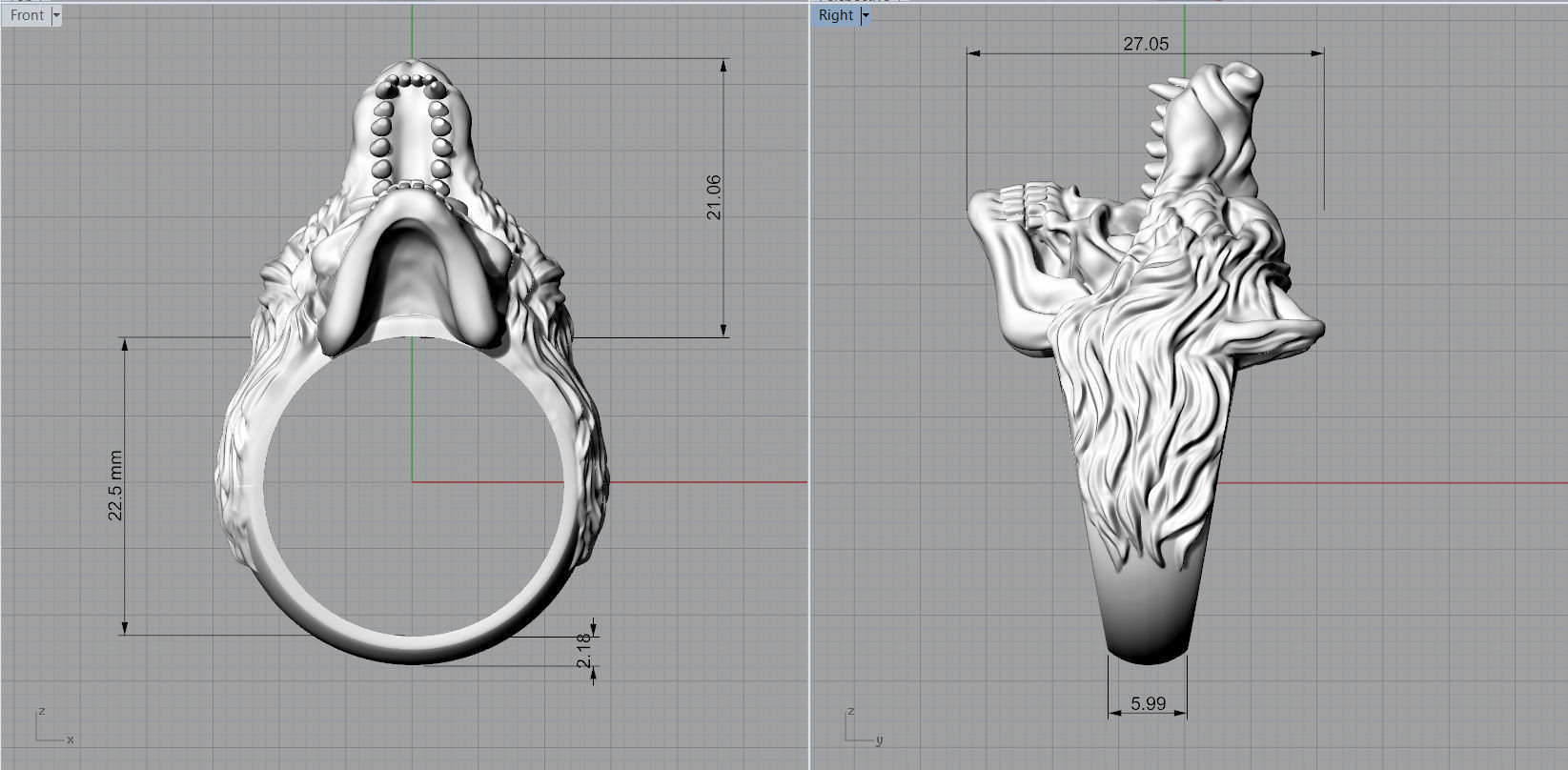 Biker ring skull and wolf 3D print model 3D print model_11