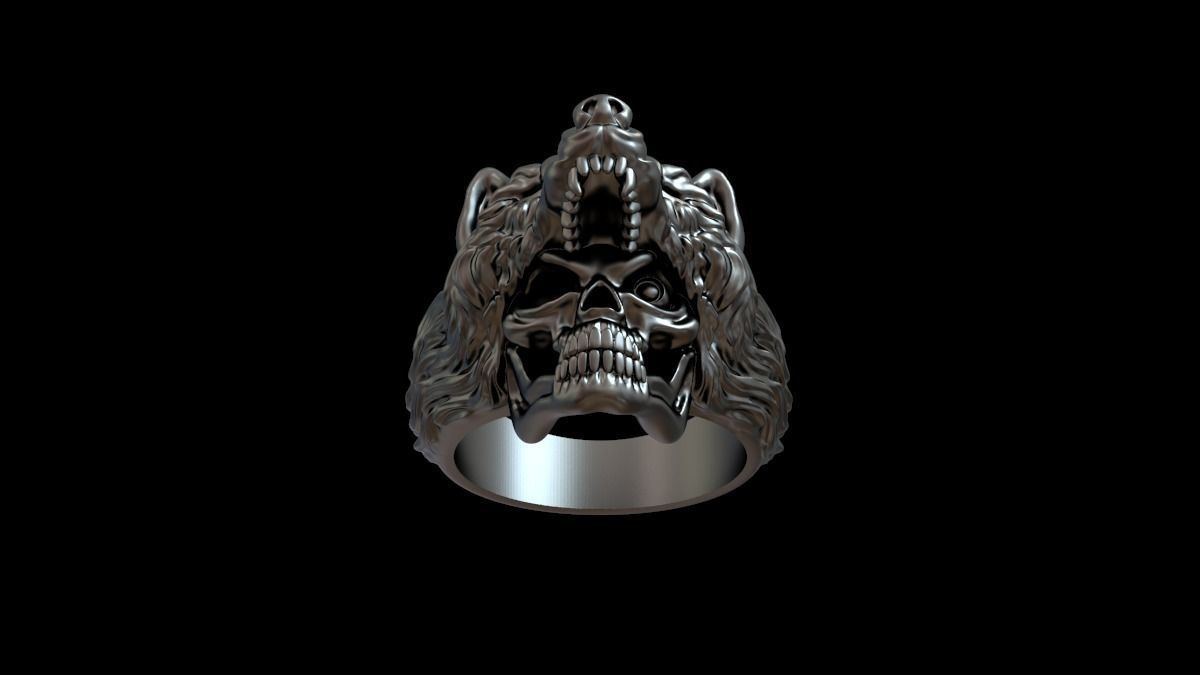 Biker ring skull and wolf 3D print model 3D print model_5
