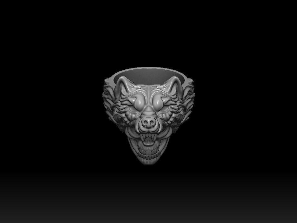 Biker ring skull and wolf 3D print model 3D print model_9