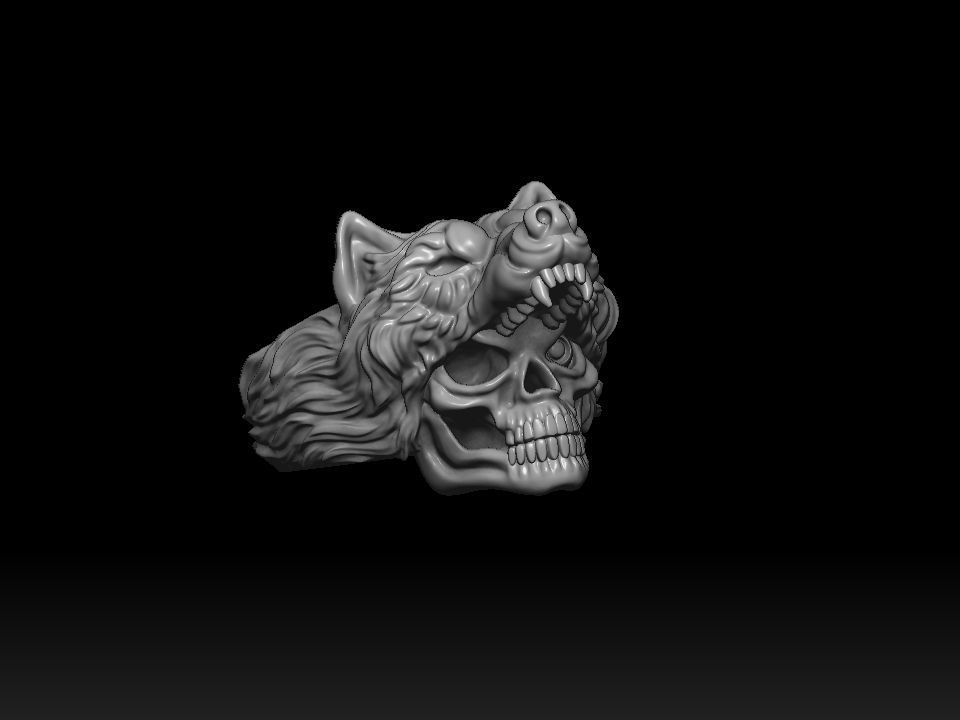 Biker ring skull and wolf 3D print model 3D print model_8