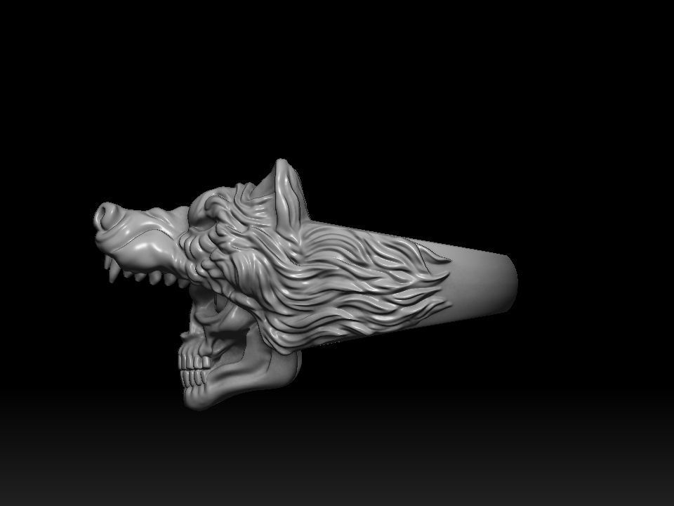 Biker ring skull and wolf 3D print model 3D print model_22