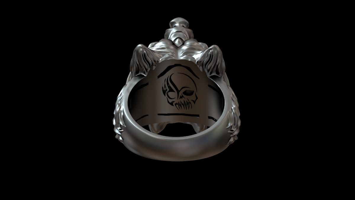 Biker ring skull and wolf 3D print model 3D print model_6