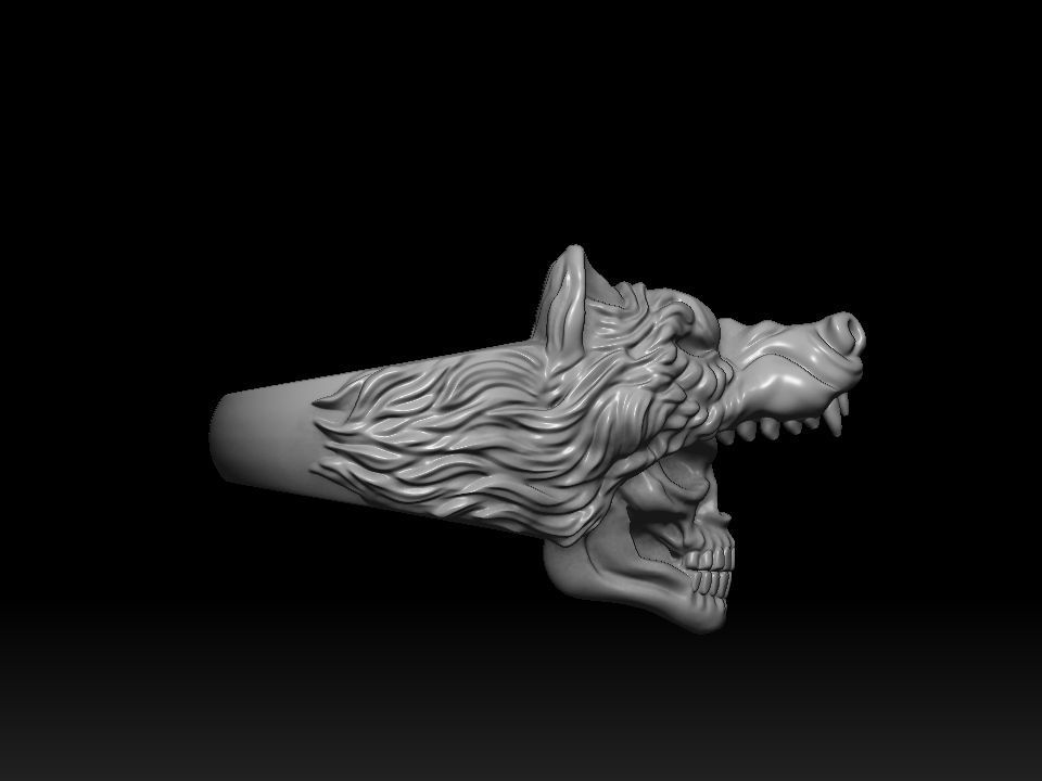 Biker ring skull and wolf 3D print model 3D print model_21
