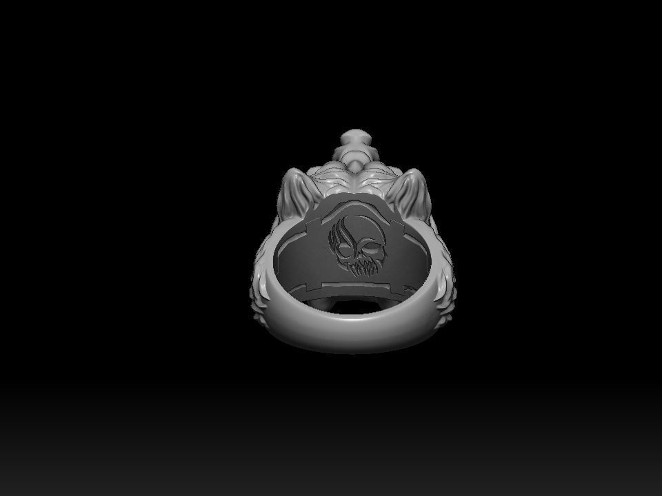 Biker ring skull and wolf 3D print model 3D print model_24