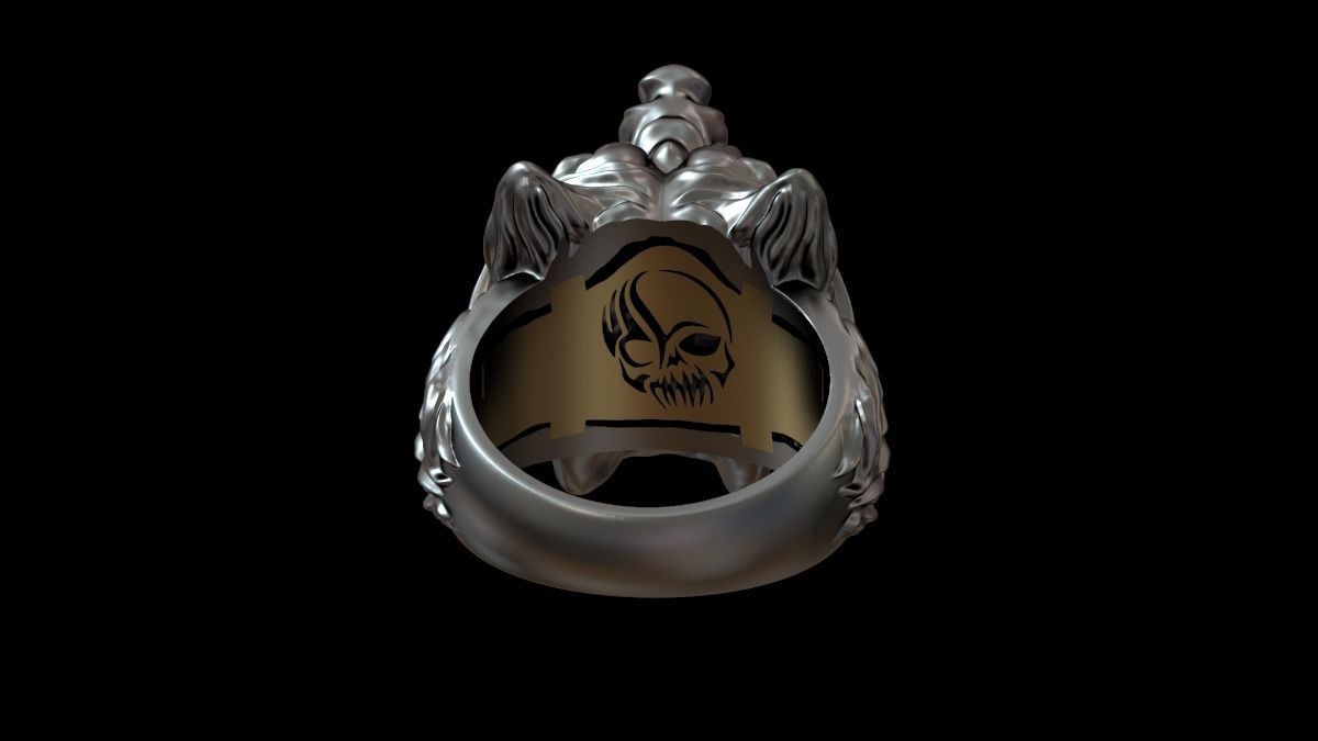Biker ring skull and wolf 3D print model 3D print model_16