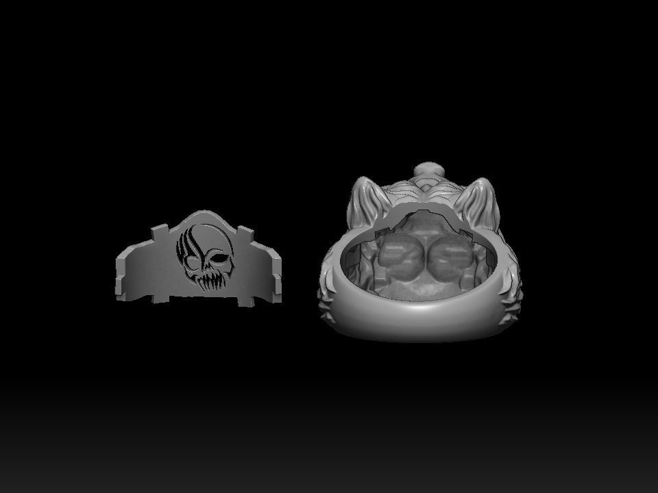 Biker ring skull and wolf 3D print model 3D print model_7