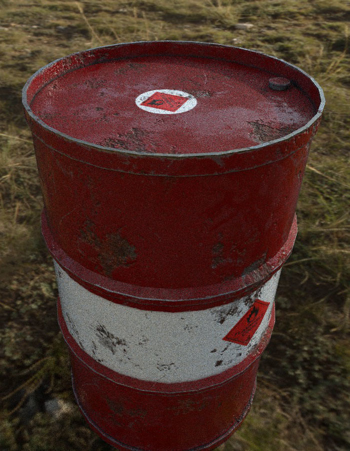 Barrel in middle of field Low-poly 3D model_1