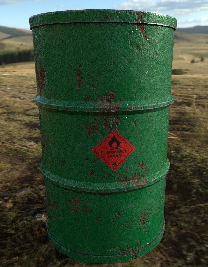 Barrel in middle of field Low-poly 3D model_6