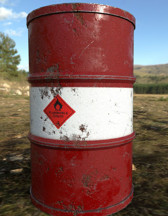 Barrel in middle of field Low-poly 3D model_2