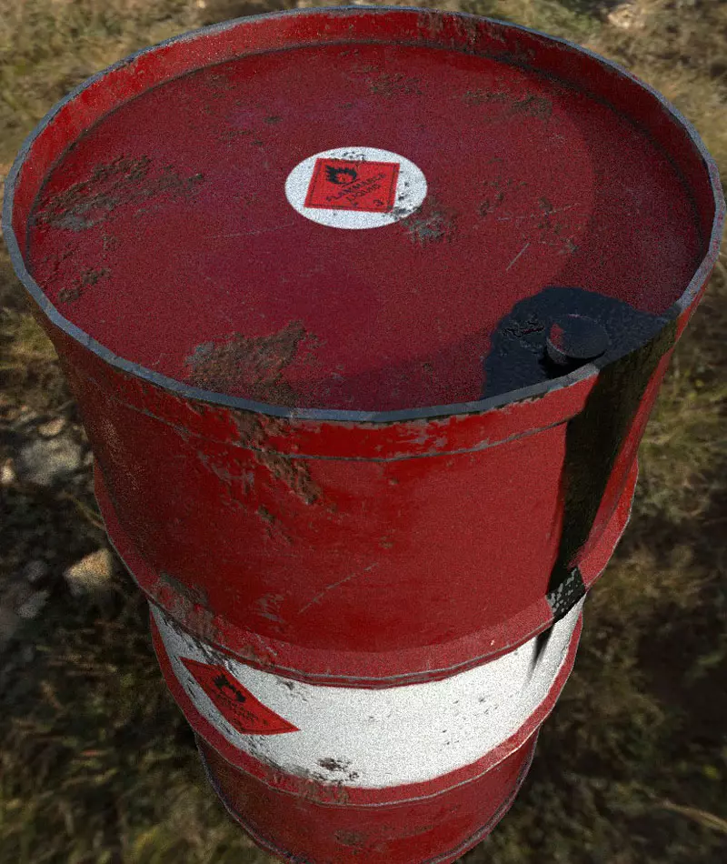 Barrel in middle of field Low-poly 3D model_0