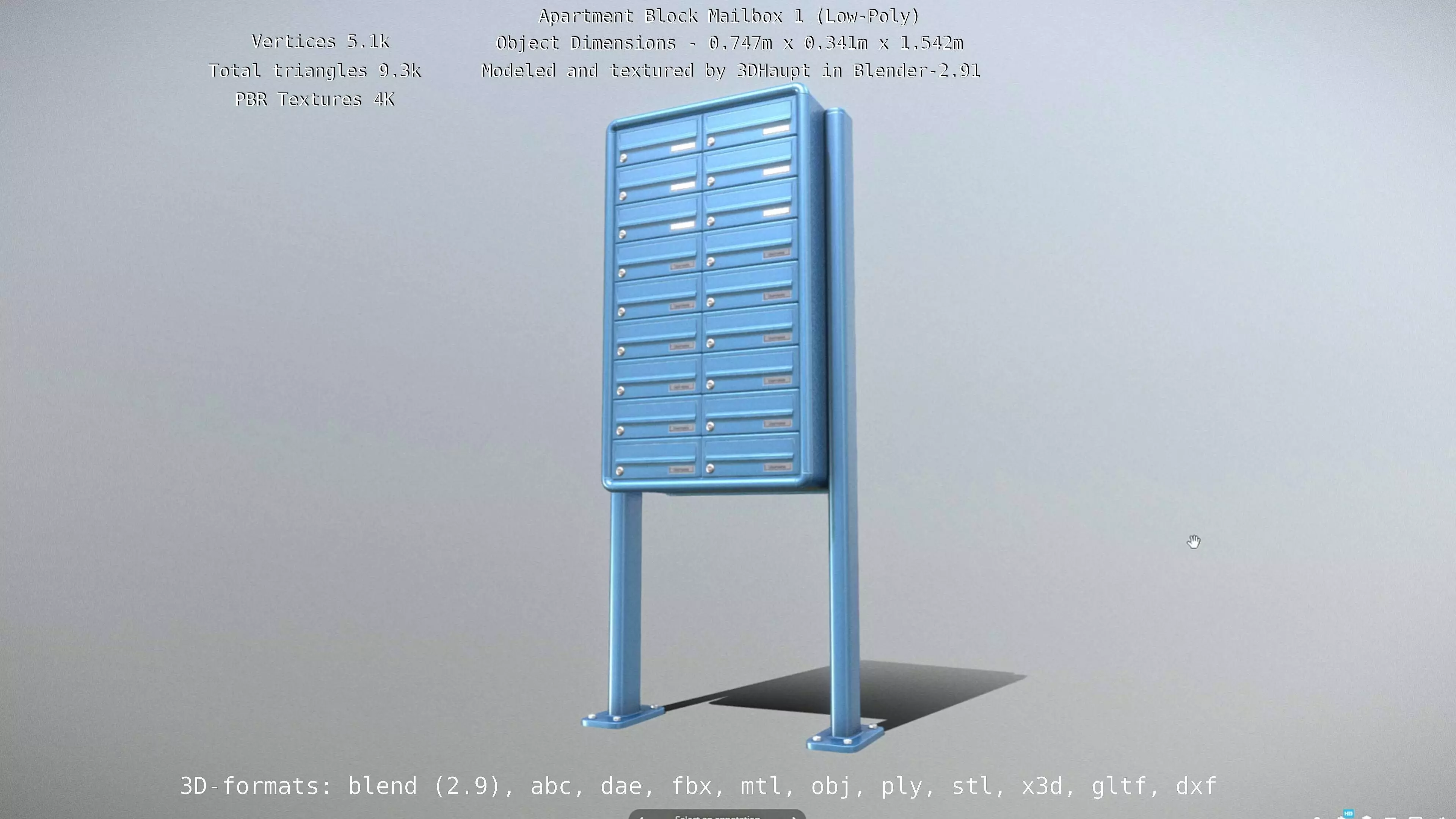 Apartment Block Mailbox 1 Low-Poly Version Low-poly 3D model