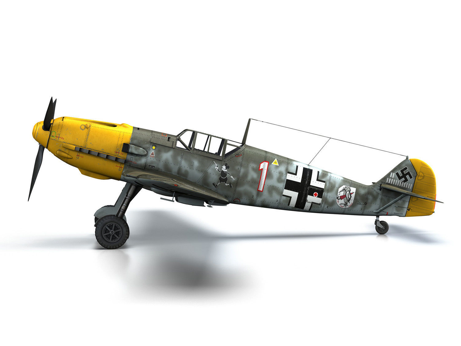 Messerschmitt - BF-109 E - White 1  3D model_9