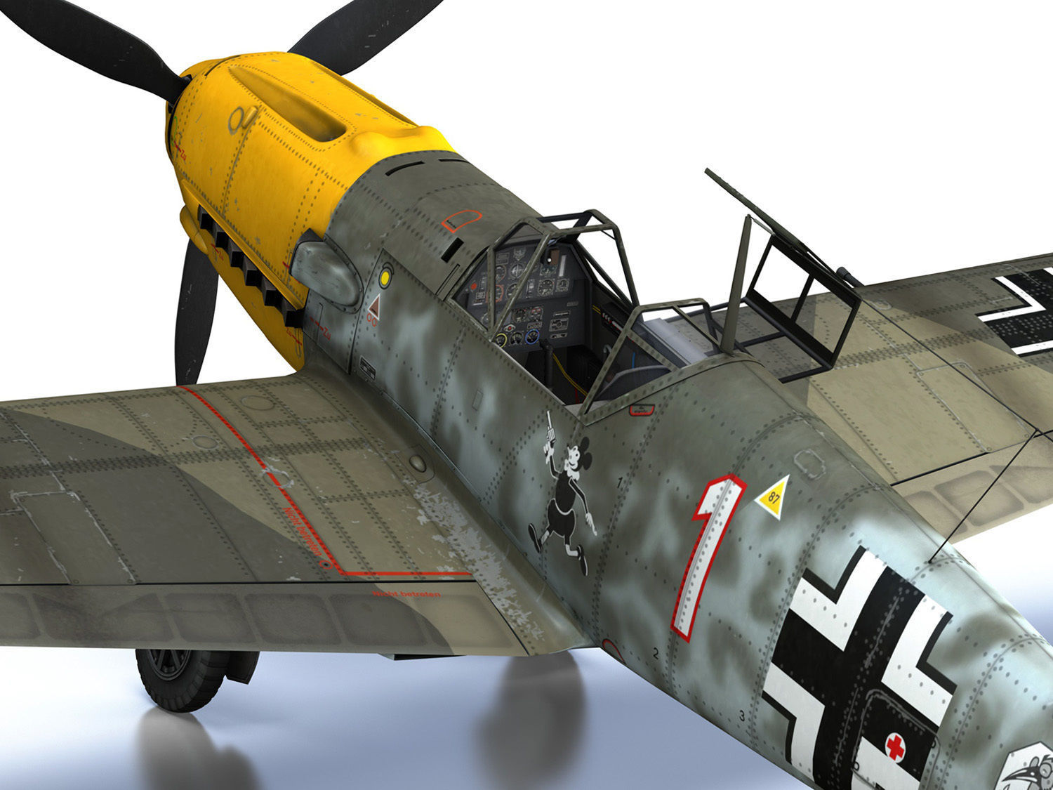 Messerschmitt - BF-109 E - White 1  3D model_16