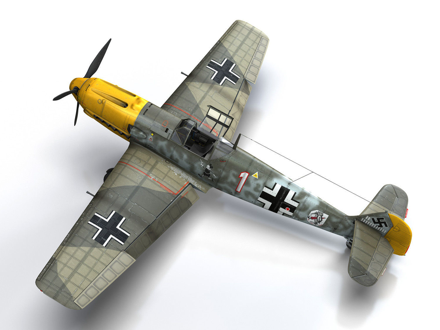 Messerschmitt - BF-109 E - White 1  3D model_11
