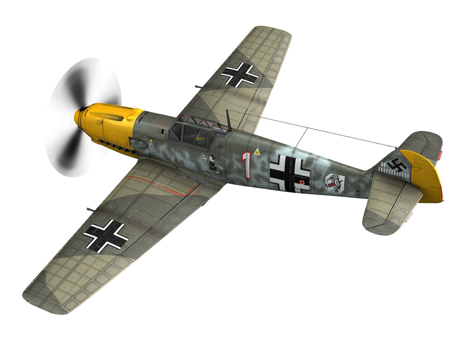 Messerschmitt - BF-109 E - White 1  3D model_4