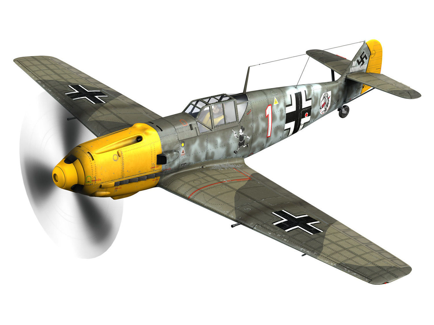 Messerschmitt - BF-109 E - White 1  3D model_2